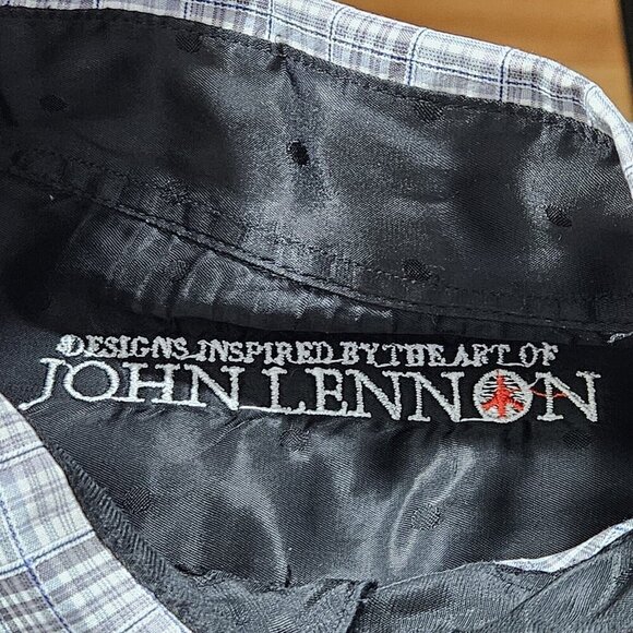 John Lennon Shirt Mens M Plaid Button Up LS Embroidery Hippie Boho Velvet Artsy - Picture 3 of 16
